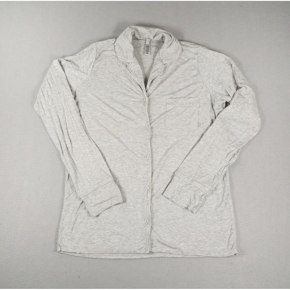 SKIMS Womens Sleep Top Button Down Long Sleeve Heather Grey Size XS Modal Pajama